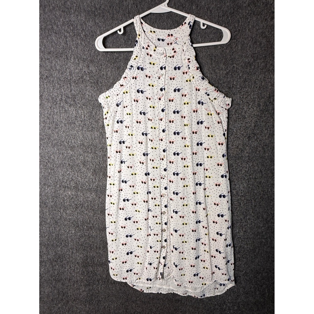 Larke Womens XS White Sunglasses Polka Dot Button Front Halter Mini Dress